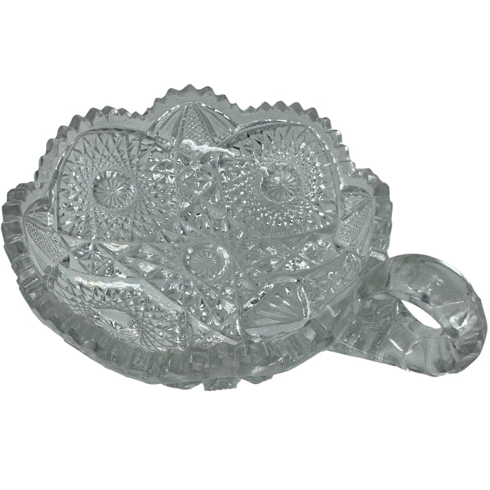 Vintage EAPG Nucut Glass Nappy Dish Imperial Clear Hobstar Handle 5.5"